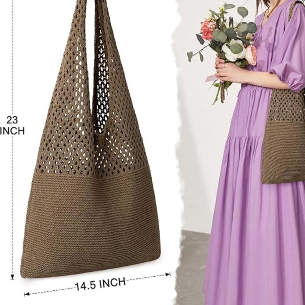 Crochet Coffee Brown Tote View 2